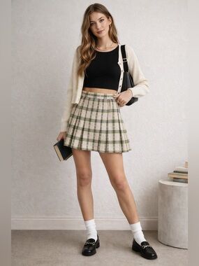 Free People Women’s Plaid Pleated Mini Skirt Preppy Y2K Dark Academia Sz 6